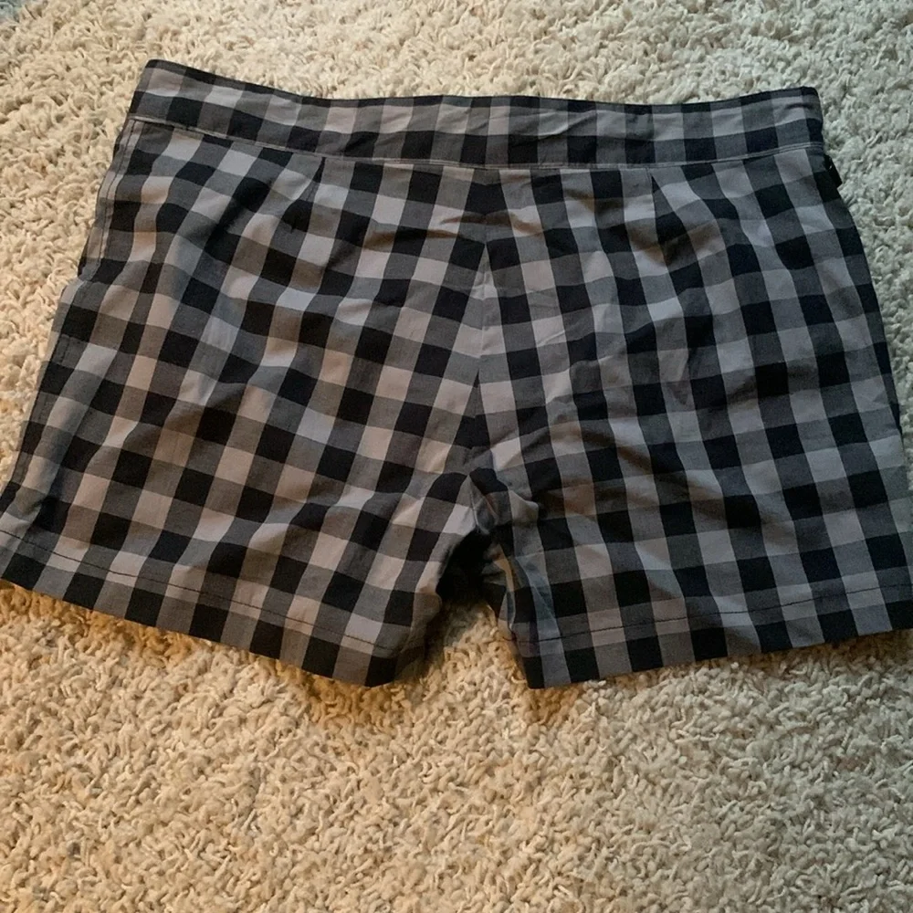 Parke & Ronen Black and Gray Checked Swim Trunks